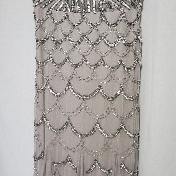 Cache Grey Beaded Sequin Maxi Mermaid Gown sz 6 Cap Sleeve Formal Black Tie - Picture 4 of 14